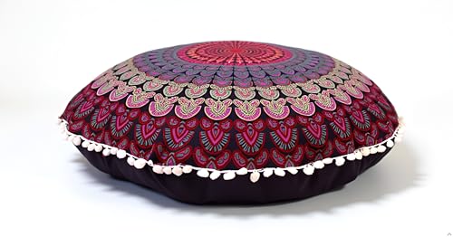 Large Round seat Floor Cushion Chair Ottoman Cover Pouf Pillow Meditation Floor Cushions for Adults Seating pouffe Ottoman Throw Covers Craft Room Furniture for Sitting Cover 22 Inches (Pink)