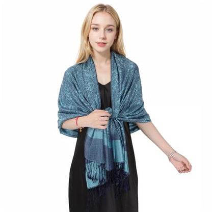 MUQU Women Pashmina Shawls and Wraps Scarf Soft Silky Reversible Paisley Scarves Shawl for Women - color: Blue-c