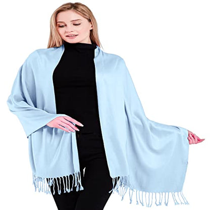 CJ Apparel Solid Color Tassels Design Nepalese Shawl Scarf Wrap Stole Throw Head Wrap Pashmina Gift Hand Made in Nepal New - color: Baby Blue A1002