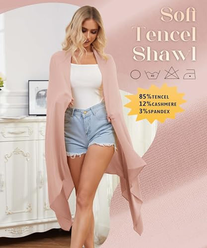 Tencel Cashmere Shawl Wraps for Women,Pashmina Stole Airplane Travel Wool Scarf Blanket Wrap Lightweight UPF 50+ - color: Pink