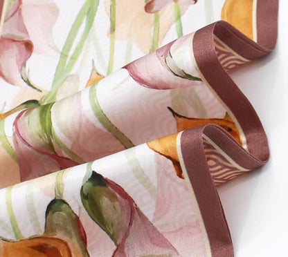 ANDANTINO 100% Silk Scarf for Women 59”*6.3” Long Shawls for Headscarf and Neck- Oblong Hair Wraps with Gift Packed - color: Callas-pink