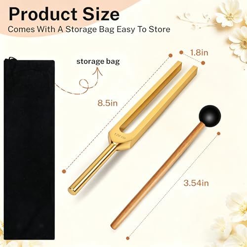 128Hz Aluminum Alloy Tuning Fork, Sound Vibration Tool with Silicone Hammer & Storage Pouch, Relaxing Vibration Device for Yoga Meditation, Daily Stress Calming & Body Leisure Care