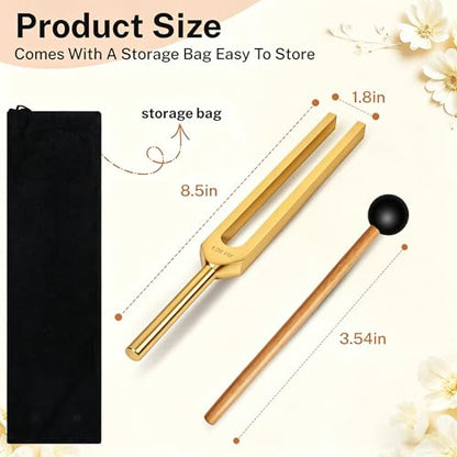 128Hz Aluminum Alloy Tuning Fork, Sound Vibration Tool with Silicone Hammer & Storage Pouch, Relaxing Vibration Device for Yoga Meditation, Daily Stress Calming & Body Leisure Care