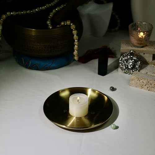 Gold Offering Prayer Ritual Bowl Plate Great for Altar,Meditation,Incense Sticks, smudging, Candle,Crystal,Jewelry,Yoga Use （Praying） - style: Praying