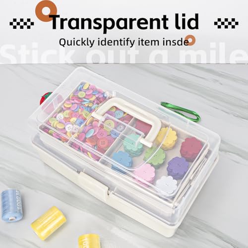 TERGOO 12.5in 3-Layer Multipurpose Craft Organizers and Storage with Adjustable Dividers, Portable Tackle Box, Folding Art & Craft Case for Medicine, Tool, Sewing Organizer (White)