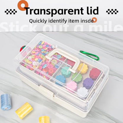 TERGOO 12.5in 3-Layer Multipurpose Craft Organizers and Storage with Adjustable Dividers, Portable Tackle Box, Folding Art & Craft Case for Medicine, Tool, Sewing Organizer (White)