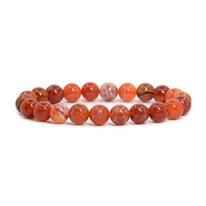Justinstones Gem Semi Precious Gemstone 8mm Round Beads Stretch Bracelet 7 Inch Unisex - color: Red Crab Fire Agate