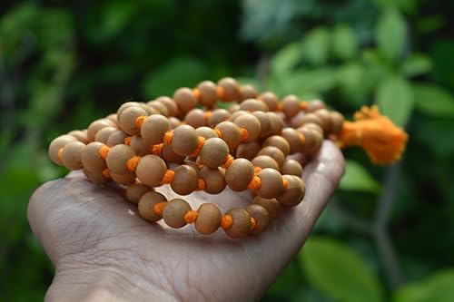 Sandalwood Japa Mala Necklace 108 Beads | 8mm Natural Sandalwood Prayer Rosary for Meditation, Yoga & Puja | Hand-Knotted Hindu Buddhist Wood Bead Mala for Men & Women