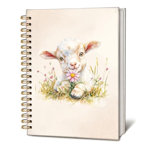 Cute Floral Goat Notebook Journal for Kids, Gifts for Goat Lovers Notebooks for Women, Animal Lover Gifts Journal, Watercolor Cute Farm Animal Hardcover Spiral Notebook 5.5x8.3 Inch - color: 01-vintage Goat