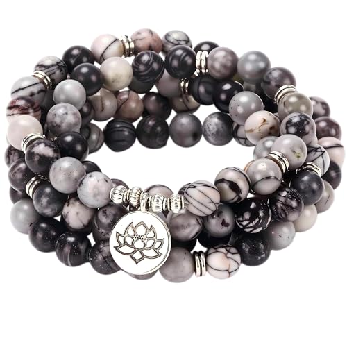 Mala Bead Strand Bracelet, 108 Buddhist Prayer Beads Yoga Meditation Green Malachite Beads Necklace Women man - style: Black Netstone