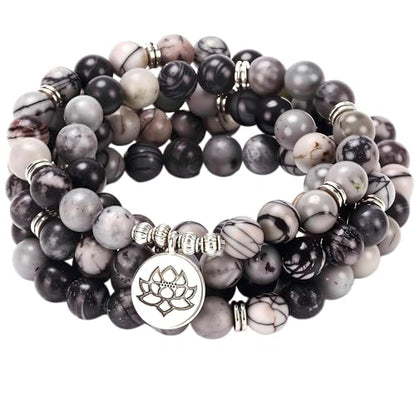 Mala Bead Strand Bracelet, 108 Buddhist Prayer Beads Yoga Meditation Green Malachite Beads Necklace Women man - style: Black Netstone