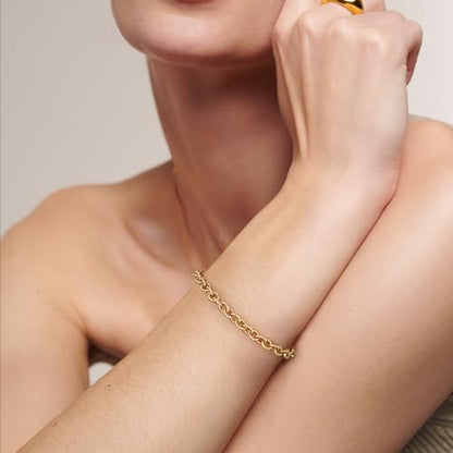 WEARON Gold Bracelet for Women 14K Gold Plated Snake Herringbone Figaro Cuban Bead Paperclip Cable Box Chain Simple Jewelry - style: Moire Chain