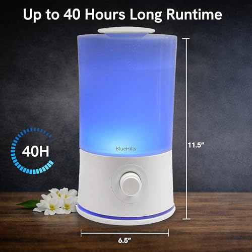 BlueHills Premium 2000 ML XL Large Essential Oil Diffuser Aromatherapy Humidifier for Large Room Home 40 Hour Run Huge Coverage Area 2 Liter Extra Large Capacity Huge Diffuser High Mist White E001 - color: White