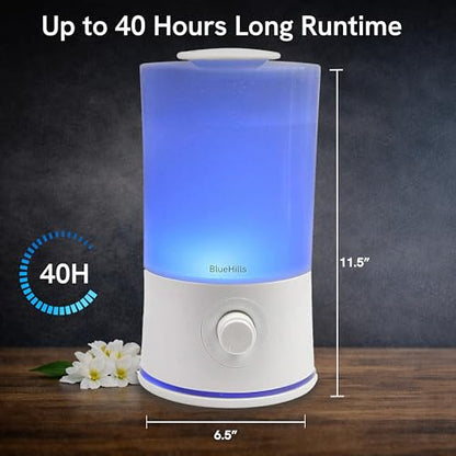 BlueHills Premium 2000 ML XL Large Essential Oil Diffuser Aromatherapy Humidifier for Large Room Home 40 Hour Run Huge Coverage Area 2 Liter Extra Large Capacity Huge Diffuser High Mist White E001 - color: White