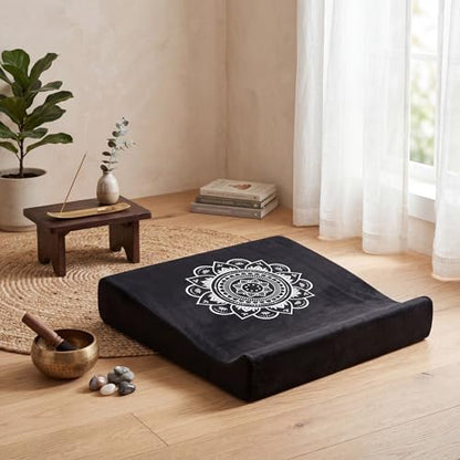 Meditation Cushion Set with High-Density Foam : 26.4" Large Floor Pillow for Yoga, Meditation, Sitting，Zafu & Zabuton Removable Washable Luxe Velvet Cover - color: A