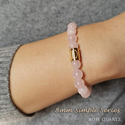Morchic 8mm Genuine Gemstone Stretch Bracelet for Women Men Unisex, Natural Energy Crystal Stone Beads, Classic Simple Design Cuff Birthday Gift 7.5 Inch - color: Rose Quartz
