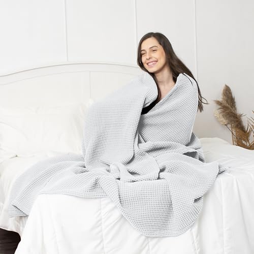 Waffle Blanket King Size Bed, 100% Cotton Soft Lightweight Breathable Summer Blanket, Waffle Weave King Size Bed Blanket: White (104"x90") - color: White, size: King (104" x 90")