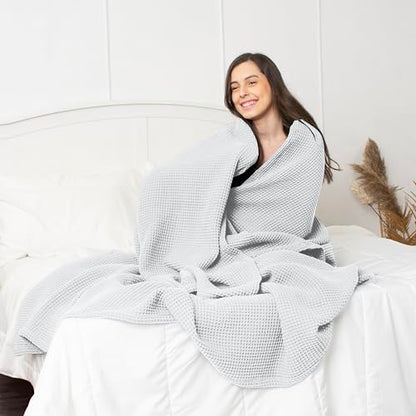 Waffle Blanket King Size Bed, 100% Cotton Soft Lightweight Breathable Summer Blanket, Waffle Weave King Size Bed Blanket: White (104"x90") - color: White, size: King (104" x 90")
