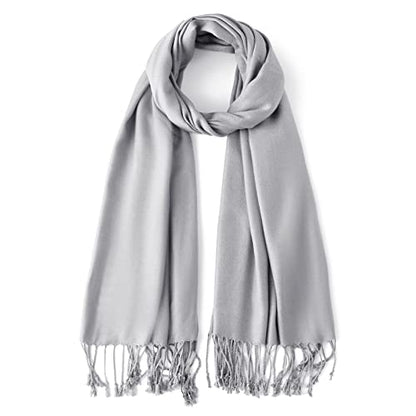 Soft Silky Pashmina Shawl Wraps Solid Colors Scarf for Wedding Evening Dresses - color: D-silver Grey