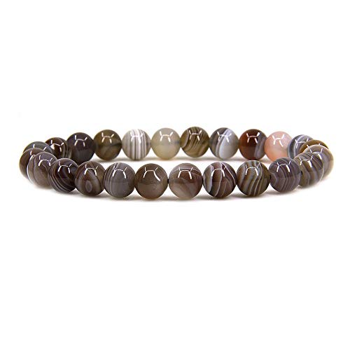 Angelstones Handmade Natural Healing Gemstone 8mm Round Beads Stretch Crystal Bracelet 7 Inch Unisex - color: Botswana Agate