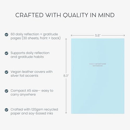 Morning Intentions & Gratitude Journal - A5 Lay-Flat Binding, Vegan Leatherette Cover, 120GSM Recycled Paper, Daily Prompts for Mindfulness and Positive Affirmations