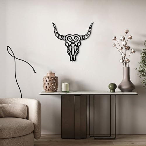 GlintHome Western Decor - Black Metal Wall Art Southwestern Living Room Decor Cow Skull Rustic Artwork for Bedroom Offcie Country Room Decor - color: Black-4, size: Small