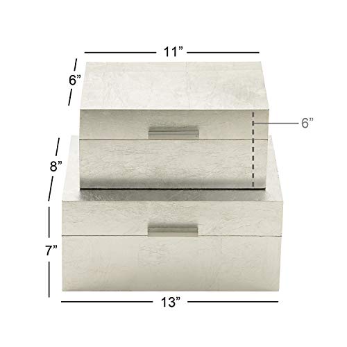 CosmoLiving by Cosmopolitan Wooden Decorative Box Decorative Keepsake Boxes with Textured Foiled Exterior, Set of 2 Storage Boxes 13", 11"W, Silver
