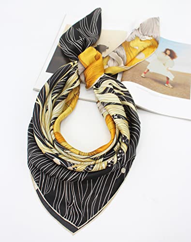 ANDANTINO 100% Silk Scarf 43" Large Square Lightweight Headscarf& Shawl–Women Hair Wraps-With Gift Packed - color: Black&gold