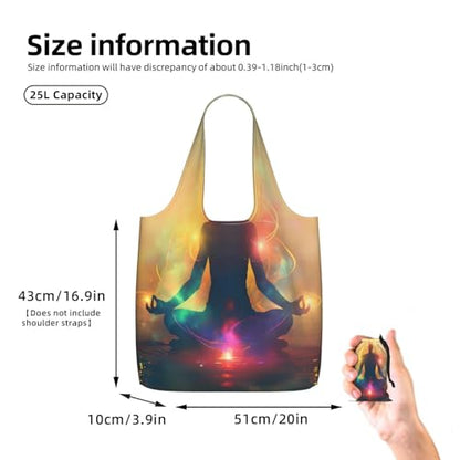 Yoga Meditation (5) For Foldable Shopping Bag, Washable Storage Tote For Work And Travel