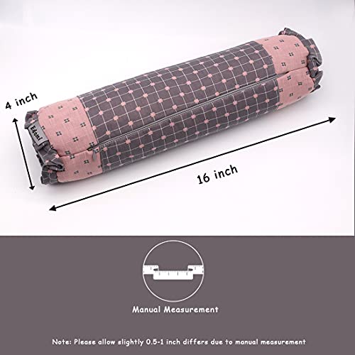 Round Neck Buckwheat Pillow, Neck Support Cervical Pillow for Side and Back Sleepers with Removable Washable Cover (16x4 inch, Grey&Pink) - color: Grey&pink