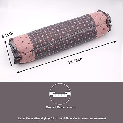 Round Neck Buckwheat Pillow, Neck Support Cervical Pillow for Side and Back Sleepers with Removable Washable Cover (16x4 inch, Grey&Pink) - color: Grey&pink