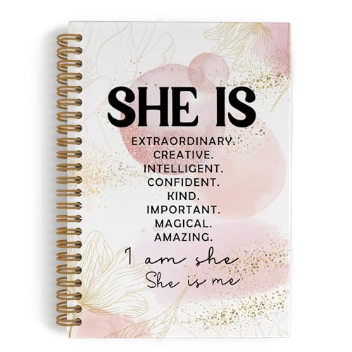 Pink She Is Inspirational Spiral Notebook, Positive Affirmations Journal Notebook, Self Care Pink Abstract Notebooks for School Work, Motivational Office Supplies Gifts for Women, 5.5x8.3 Ines - color: light pink, size: 5.5x8.3