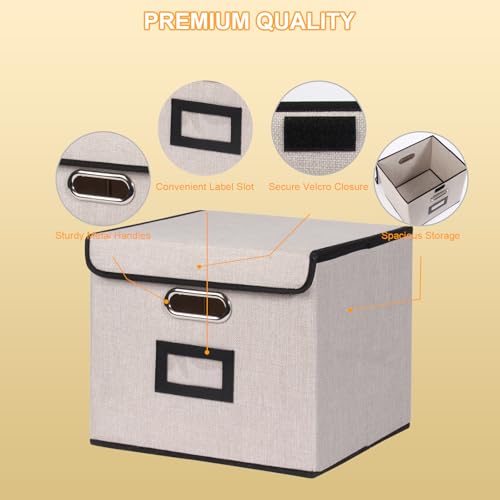 Large Square Storage Bin with Lid, Foldable Organizer Box with Handles & Label Design, for Office, Closet, Home, Documents, Grey, 12.20 x 10.63 x 10.63 Inches, 4 Pack - color: Grey, style: Square - 4 Packs
