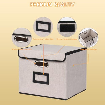 Large Square Storage Bin with Lid, Foldable Organizer Box with Handles & Label Design, for Office, Closet, Home, Documents, Grey, 12.20 x 10.63 x 10.63 Inches, 4 Pack - color: Grey, style: Square - 4 Packs