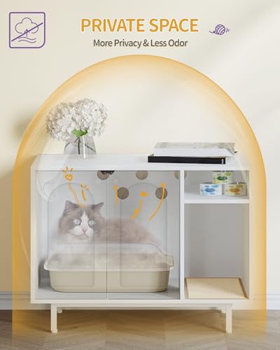 Hzuaneri Cat Litter Box Enclosure,Hidden Litter Box Furniture with Storage, Large Wooden Cabinet with Sisal Mat, Modern Cat Washroom for Living Room, Bedroom, Entryway, White CB01513W - color: White