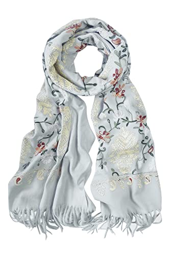 Urban CoCo Women's Embroidered Tassel Long Shawl Oversize Scarf Wraps for Women - color: #3-light Gray