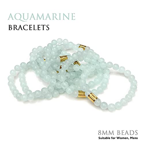 Morchic 8mm Genuine Gemstone Stretch Bracelet for Women Men Unisex, Natural Energy Crystal Stone Beads, Classic Simple Design Cuff Birthday Gift 7.5 Inch - color: Aquamarine