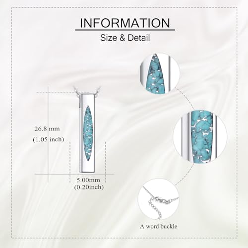 Cremation Urn Necklaces for Ashes Sterling Silver 3D Vertical Bar Memorial Pendant for Loved Ones Keepsake Cremation Jewelry Gifts for Women Men - style: Turquoise-B