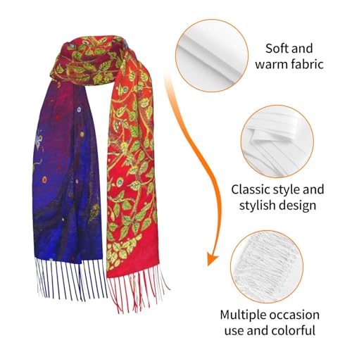 Sacred Bodhi Tree Of Life Themed Eastern Ancient Growth Ethnic Artwork Print Women'S Faux Cashmere Tassel Shawl Warm Soft Poncho Scarf Oversized Blanket Scarf For Fall Winter