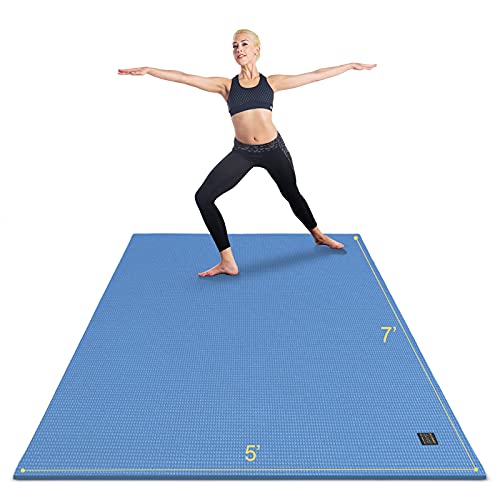 GXMMAT Large Yoga Mat 6'x4'/6'x6'/7'x5'(7mm/9mm), Extra Thick Workout Mats for Home Gym Flooring,Ultra Comfortable Non-Slip Quick Resilient Barefoot Wide Exercise Mat for Pilates,Stretching,Meditation - color: Blue Sky, size: 7*5 FT