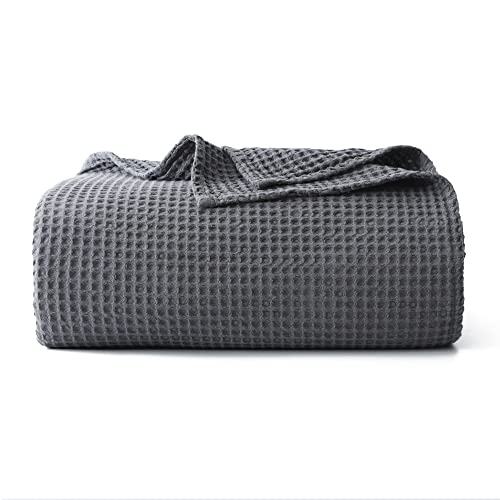 100% Cotton Waffle Blanket (Dark Grey - Full Size - 84 * 90''), Pre-Washed and Anti-Shrinkage Soft Lightweight Bed & Couch Blanket, 380 GSM Waffle Weave Throw Blanket for All Seasons - color: Dark Grey, size: Full (84"*90")