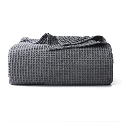 100% Cotton Waffle Blanket (Dark Grey - King Size - 104 * 90''), Pre-Washed and Anti-Shrinkage Soft Lightweight Bed & Couch Blanket, 380 GSM Waffle Weave Throw Blanket for All Seasons - color: Dark Grey, size: King (104"*90")