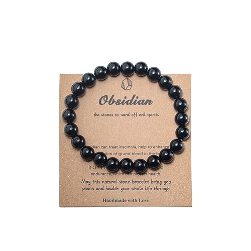 Pingyongchang Stress Relief Anxiety Yoga Bracelet,Mantra Bracelets for Women Natural Crystal Stone Healing Gifts Birthday Gifts for Jade Bracelet for Men - color: Obsidian