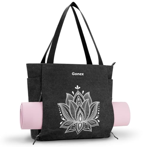 Gonex Yoga Mat Bag, Large Tote Bag with Multi Pockets for Women Men, Canvas Mat Carrier, Full Zipper Easy Access for Pilates Gym Travel - color: Black, size: L (17.7*6.1*15.3inch)