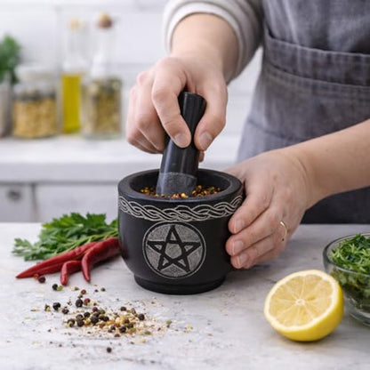 Mortar and Pestle Set Unique - Black Pestle and Mortar Bowl Solid Stone Grinder for Herbs Spice Guacamole Garlic Ginger Root