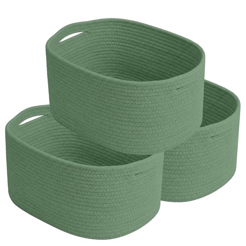 ECDYQXVU Cotton Rope Storage Basket, 15x10x9 Inches, Woven Basket for Shelves, Clothes, Towels, Books, and Laundry, Green (3 Pack) - color: Green, size: 3 Pack