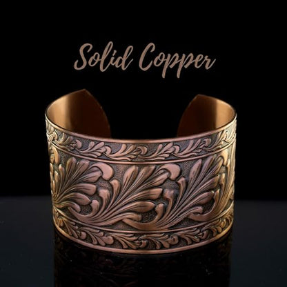 Handmade Solid Copper Cuff Bracelet adjustable with Scroll Design, Made in USA