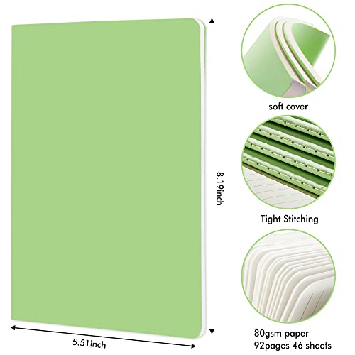 feela 8 Pack Soft Cover Journal Bulk, Notebooks College Ruled for Work, Lined Travel Journal for Women Men, Note Taking Notebook School Supplies Business Writing, 8.2” x 5.5”, A5, Light Green - color: 8 Light Green