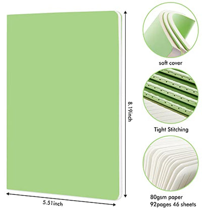 feela 8 Pack Soft Cover Journal Bulk, Notebooks College Ruled for Work, Lined Travel Journal for Women Men, Note Taking Notebook School Supplies Business Writing, 8.2” x 5.5”, A5, Light Green - color: 8 Light Green