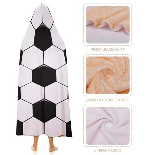Soccer Ball White and Black Large Size Comfortable Hooded Blanket, Warm Blanket 40"x50" - color: Soccer Ball White and Black, size: 40"x50"
